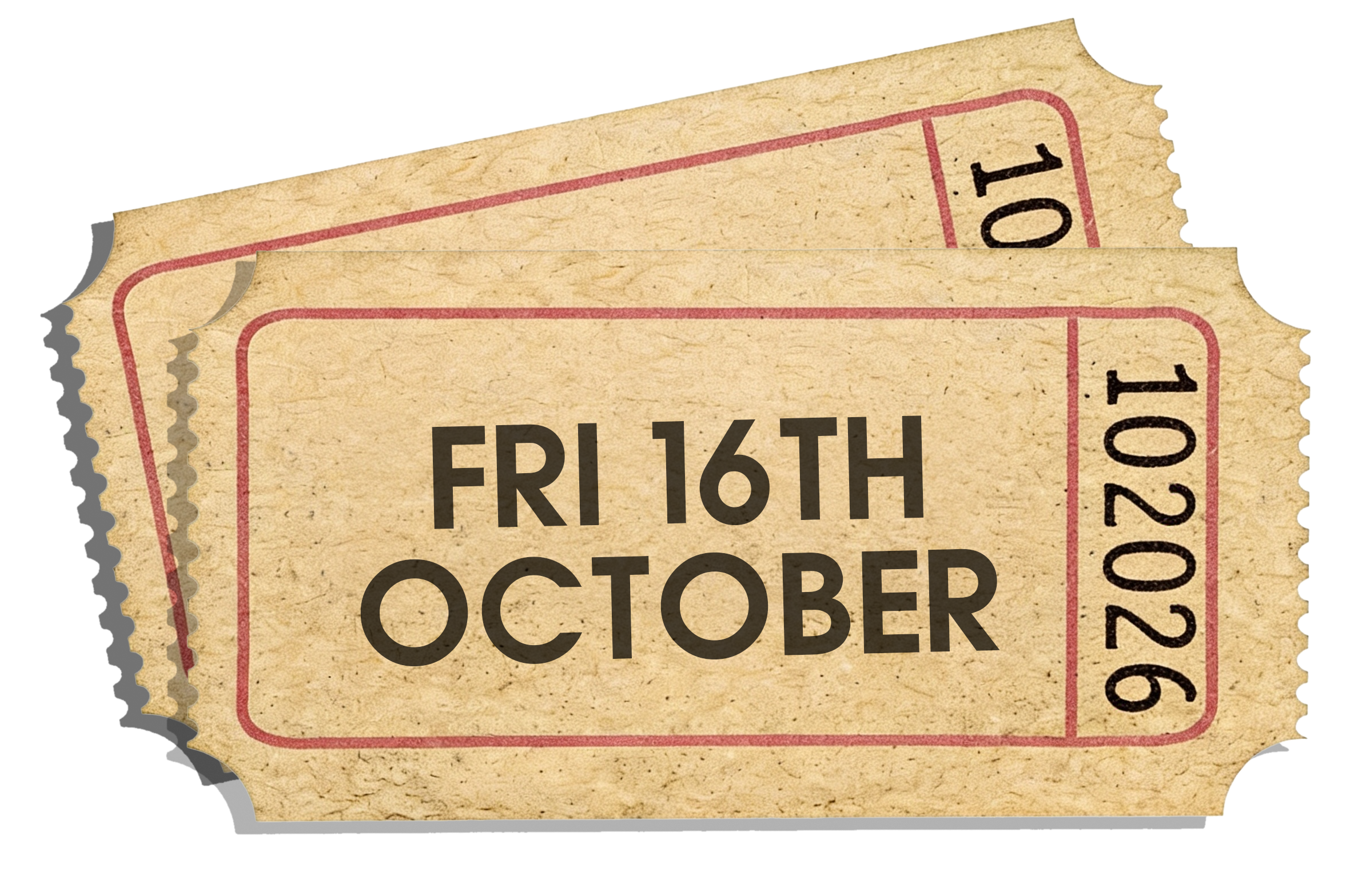 Friday 16th October Tickets – SCREAMS! at Thornton Hall Country Park Vintage-style Halloween event ticket displaying Friday 16th October date for SCREAMS! at Thornton Hall Country Park.