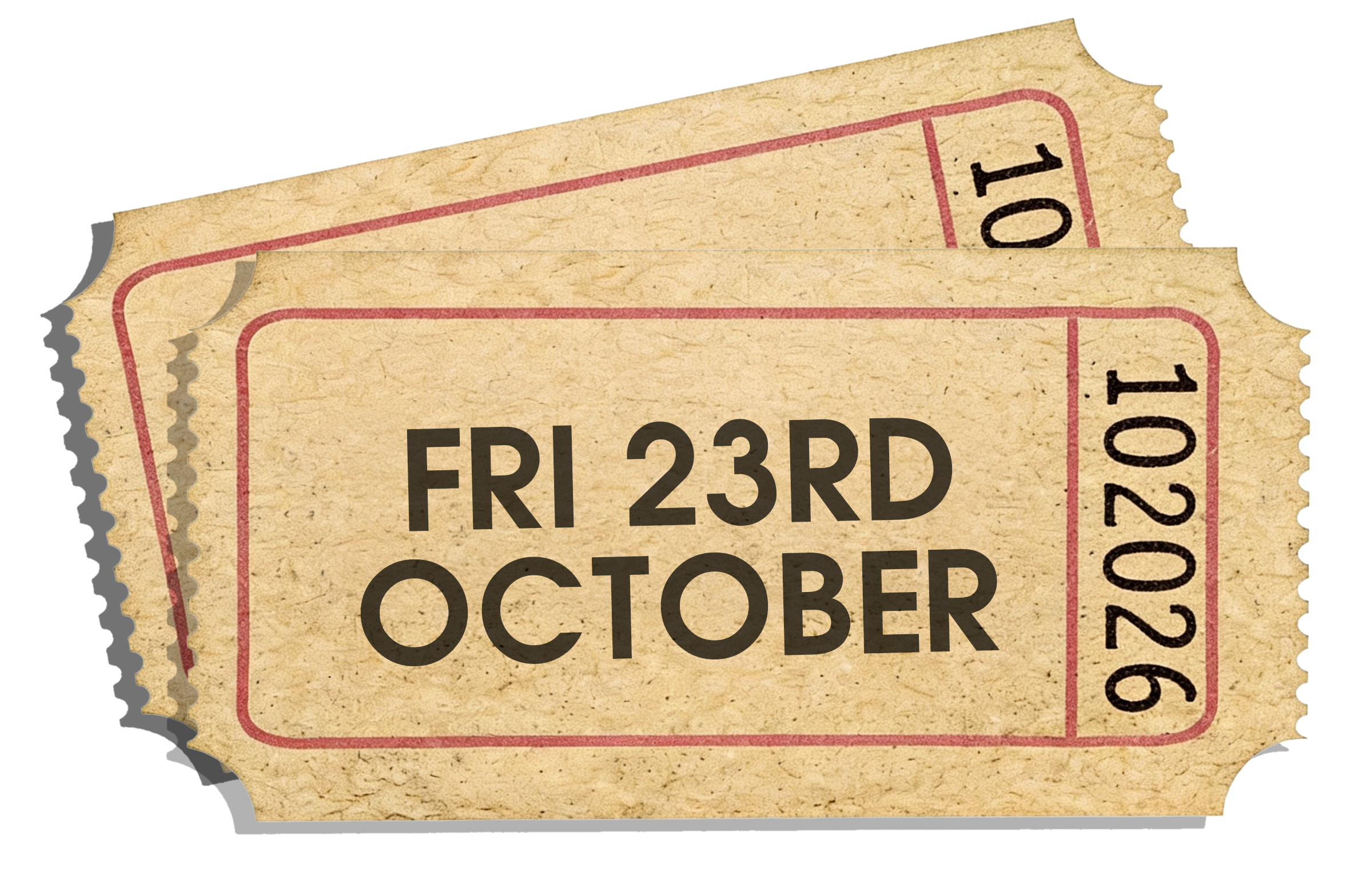 Friday 23rd October Tickets – SCREAMS! at Thornton Hall Country Park Vintage-style Halloween event ticket displaying Friday 23rd October date for SCREAMS! at Thornton Hall Country Park.